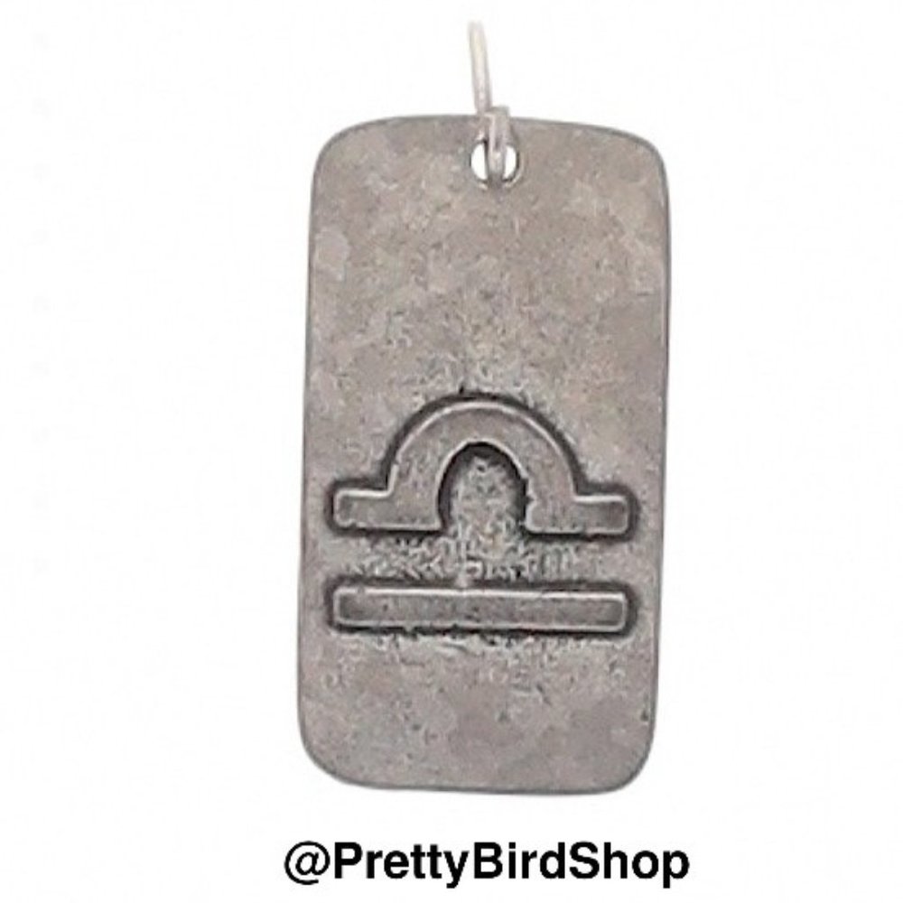 LIBRA Dog Tag pewter pendant NEW Zodiac charm rectangle